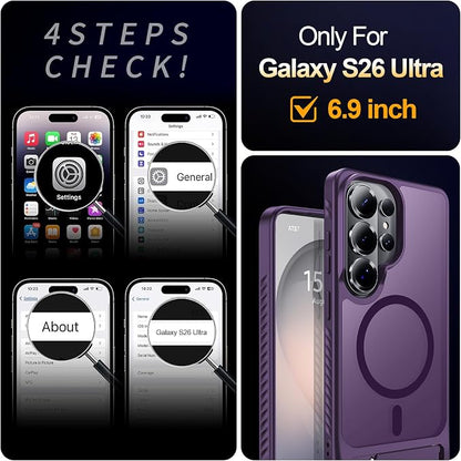 For Samsung Galaxy S26 Ultra Case with Kickstand,1*Screen Protector,[Compatible with Magsafe]Translucent Matte Military-Grade Protection,Magnetic Phone Case for Samsung Galaxy S26 Ultra,6.9"-Purple