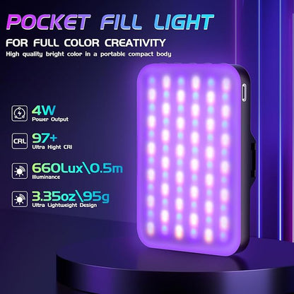 Selfie Light - BANSINE USB-Rechargeable RGB LED Phone Light - Portable Photo Light with 97+ CRI, 2500K-6500K Color Temperature for Video, Makeup, Live Streaming, and Photography