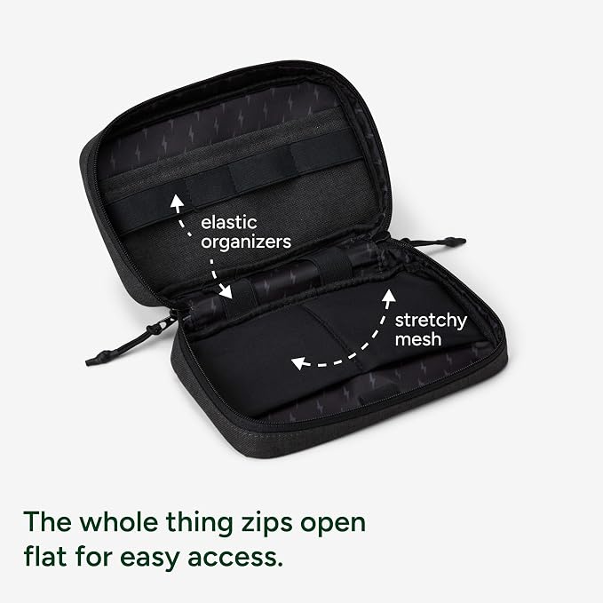 Halfday Sidekick Tech Organizer Kit: Flip-Out Kickstand for Phone/Tablet, Zip-Flat Pouch with Power Mesh & Elastic for Cable & Charger (Splash-Resistant Travel Electronics Accessories Case), Shadow