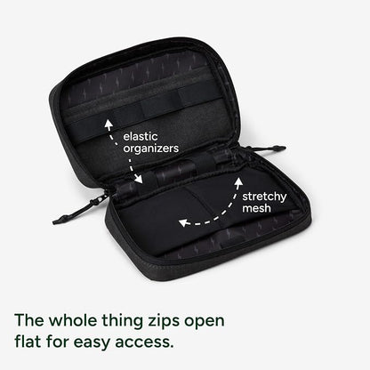 Halfday Sidekick Tech Organizer Kit: Flip-Out Kickstand for Phone/Tablet, Zip-Flat Pouch with Power Mesh & Elastic for Cable & Charger (Splash-Resistant Travel Electronics Accessories Case), Shadow