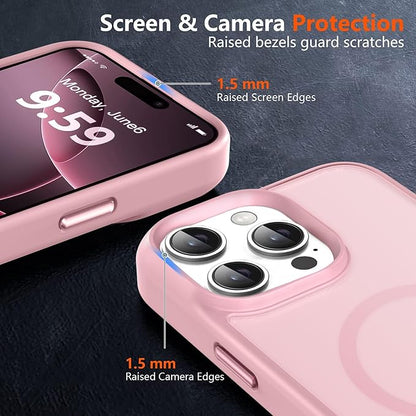 MOCCA Strong Magnetic for iPhone 16 Pro Max Phone Case, [Compatible with Magsafe][16FT Mil-Grade Drop Protection] Slim Thin Translucent Matte Protective Cover Case for iPhone 16 Pro Max Case, Pink
