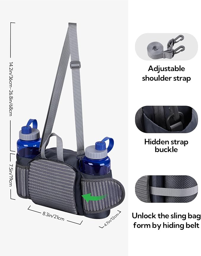 WATERFLY Fanny Pack Waist Bag: Fannie Pack 2 Water Bottle Holders Lumbar Belt Hiking Walking Running Jogging Camping Large Woman Man (Bottle Not Included)