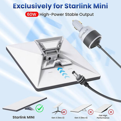 Starlink Mini Car Adapter with 10FT DC Power Cable, 12V to 24V DC Step Up Converter with Cigarette Lighter Adapter, Starlink Mini 12V Adapters for Power Supply, Ideal for RV, Boat, Trailer