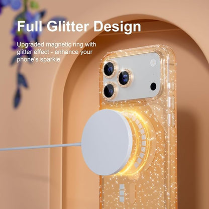 Choiche Magnetic for iPhone 17 Pro Case Compatible with MagSafe, Women Cute Glitter Sparkly Phone Case with Diamond Camera Lens Protectors, Military-Grade Drop Protection 6.3" (Gold)