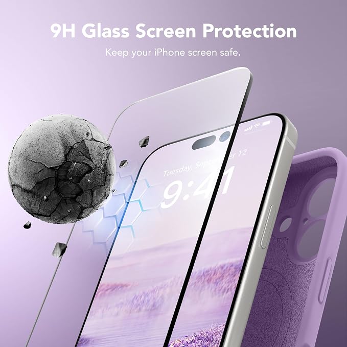 Magnetic for iPhone 16 Case, Compatible with MagSafe, [Screen Protector + Full Camera Protection], Silicone Shockproof Anti-Scratch Protective Phone Case for iPhone 16 6.1", Light Purple