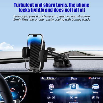 HZEL Car Dash Mount Phone Holder, 360° Adjustable Strong Suction Cup Vehicle Windshield Mobile Phone Mount, Hands Free Automotive Cellphone Stand, Suitable for 1.97-4.33" Smartphone (Carbon Fiber)