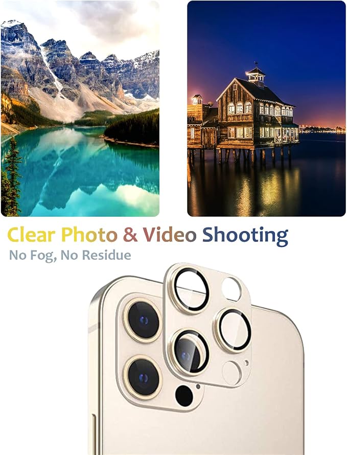 [2 Pack] Tamoria Compatible for iPhone 12 Pro Max Camera Lens Protector Metal Plus Tempered Glass Camera Cover Oneness Design, Support LIDAR Scanner, Explosion-Proof Accessories Gold