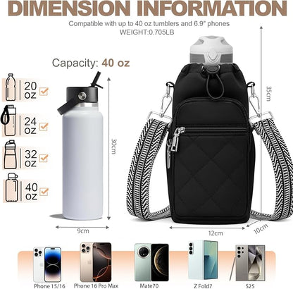 SYTRAH Water Bottle Carrier Bag with Strap, Water Bottle Purse with Phone Pocket 40oz for Walking Hiking