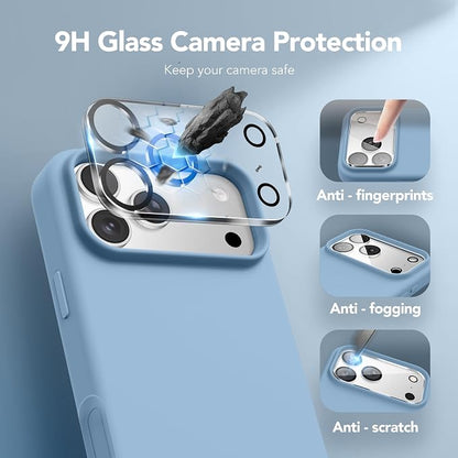 GONEZ Magnetic for iPhone 17 Pro Case, Compatible with MagSafe, [Screen Protector + Camera Lens Protector], Liquid Silicone Anti-Scratch Shockproof Protective Phone Case 6.3 inch, Mist Blue
