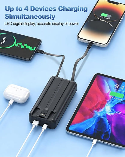 Portable Charger 40000mAh Power Bank - PD 22.5W Fast Charging Battery Pack, Built-in Cable Phone Charger 4 Output 3 Input, Compatible with iPhone 16 15 14 13 Android | Built-in Cable, 4 Output 3 Input, Digital Display, Compatible with iPhone 17 16 15 1...