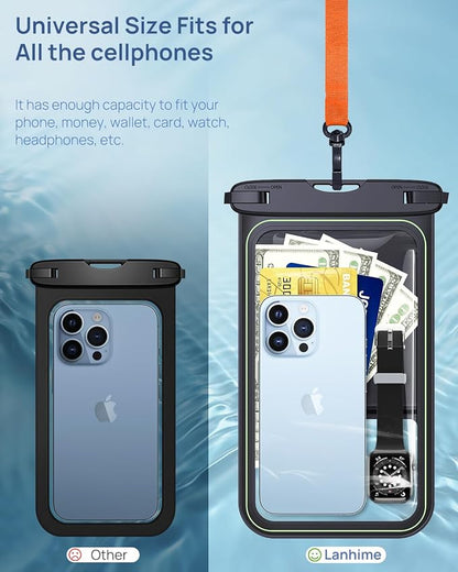 Lanhiem 10.5" Large Floating IP68 Waterproof Phone Pouch, Universal IPX8 Dry Bag 1 Pack with Lanyard for iPhone 17 16 15 Pro Max, Samsung Galaxy S25 Ultra S24 S23, S25 FE, Pixel 10 9 8 Pro XL, Black