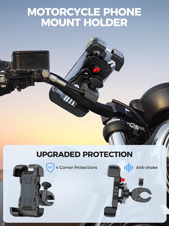 Bovemanx Motorcycle Phone Mount Holder, [150mph Wind Anti-Shake][7.2inch Big Phone Friendly] Bike Phone Holder, Motorcycle Handlebar Cell Phone Clamp, Compatible with iPhone 16 Pro Max, Tangerine