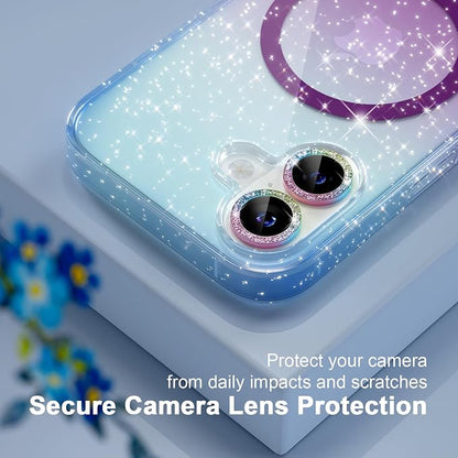 Choiche Magnetic for iPhone 17 Case Compatible with MagSafe, Women Cute Glitter Sparkly Phone Case with Diamond Camera Lens Protectors, Military-Grade Drop Protection 6.3" (Blue/Purple)