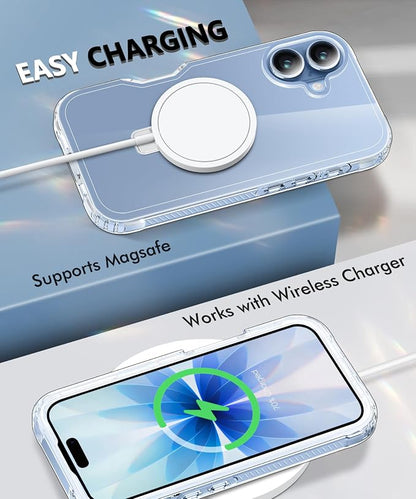 for iPhone 17 Case with Screen Protector, Built-in Seamless Stand, [Compatible with MagSafe] Protective Shockproof Phone Case, Magnetic Slim Cover for iPhone 17 6.3 Inch - Clear