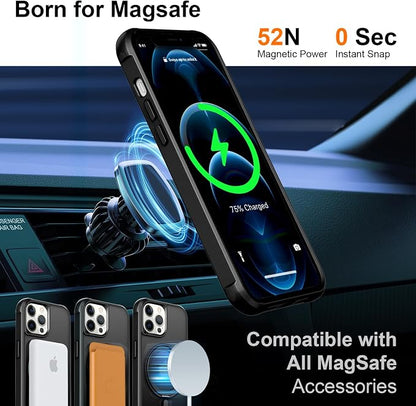 360° Magnetic Swivel Ring for iPhone 12 pro case, Built-in Metal Stand and Ring Holder, Magsafe Compatible, Military Grade Protection, Shock Resistant - Black