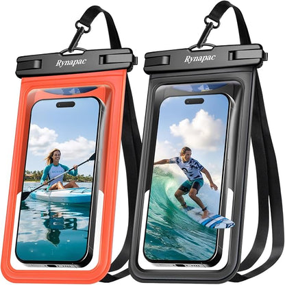 Rynapac Waterproof Phone Pouch - 2 Pack, IPX8 Waterproof Phone Case with Lanyard for iPhone 17 16 15 Pro Max, Cell Phone Dry Bag for Beach Vacation Travel Cruise Essentials, Touch Screen, Up to 8.5"