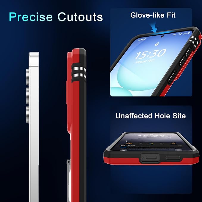 DEERLAMN Case for Samsung Galaxy A37 5G with Slide Camera Cover+Screen Protector (1 Pack), Rotated Ring Kickstand Military Grade Shockproof Protective Cover-Red