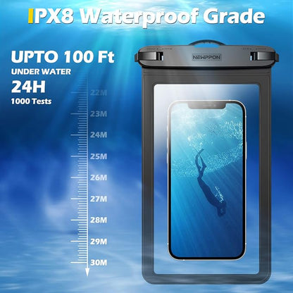10.5" XL Large Waterproof Phone Pouch : 2 Pack Underwater Clear Cellphone Holder - Universal Water-Resistant Dry Bag Case with Neck Lanyard for iPhone Samsung Galaxy for Beach Swimming Pool