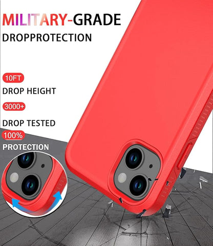 Diverbox for iPhone 14 Case [Shockproof] [Dropproof] [Tempered Glass Screen + Camera Lens Protector],Heavy Duty Protection Phone Case Cover for Apple iPhone 14 (Red-2in1)