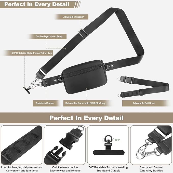 YFWE Phone Strap Crossbody, Clip and Go Strap for Phone with Wallet Crossbody, Adjustable Phone Lanyard Belt Strap with Detachable RFID Wristlet Wallet (XL)