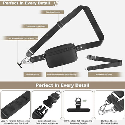 YFWE Phone Strap Crossbody, Clip and Go Strap for Phone with Wallet Crossbody, Adjustable Phone Lanyard Belt Strap with Detachable RFID Wristlet Wallet (XL)