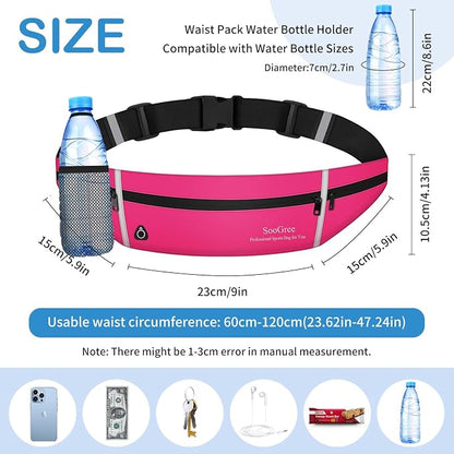 SooGree Slim Running Belt Sport Fanny Pack for Women Men,Outdoor Reflective Waist Pack Runner Pouch Belt, Zipper Waterproof Running Phone Holder Jogging Pouch for Phone Money Belt Waist Bag (Pink)