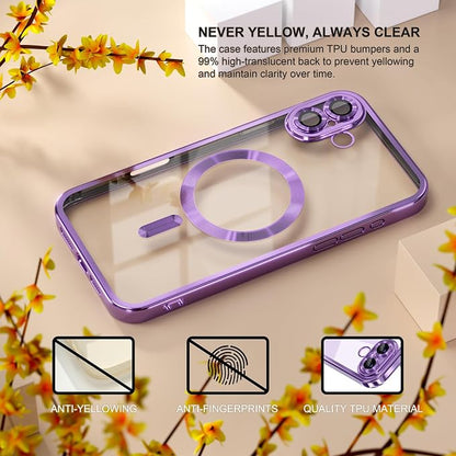 Misea Magnetic for iPhone 17 Case Compatible with MagSafe [Never Yellowing] [Military Grade Drop Protection] Full Camera Lens Protector Plating Soft Clear Phone Case for Women, Lavender Purple