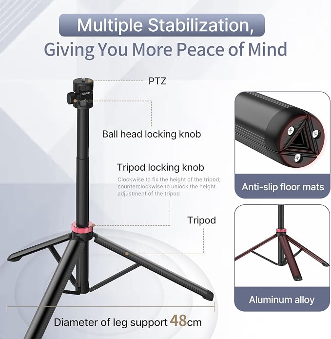 ULANZI MT-79 Extendable Tripod Aluminum 81" Portable Adjustable Light Stand w 1/4" Screw, 180° Rotation Camera Phone Tripod for Camera Video Light Cellphone,Lightweight for Travel,Up Load 2.2lb