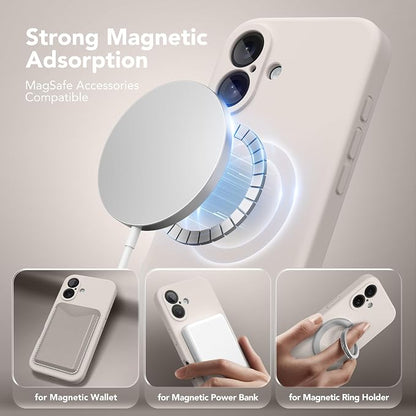Magnetic for iPhone 16 Plus Case, Compatible with MagSafe, [Full Camera Protection][Screen Protector] Silicone Shockproof Protective Phone Case for iPhone 16 Plus 6.7", Stone