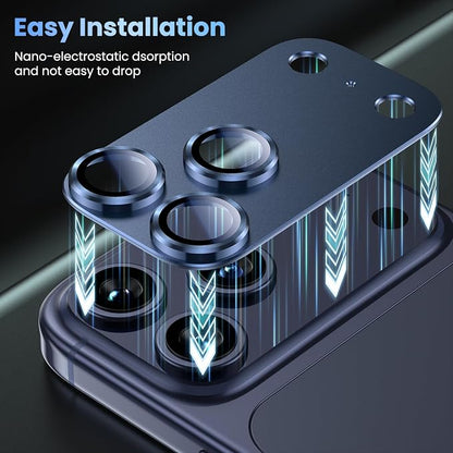 Uyiton Compatible with iPhone 17 Pro Camera Lens Protector - [Not Easy to Break][Strong Adsorption][Case-Friendly] Metal Tempered Glass Rear Camera Screen Cover - Deep Blue, 2 Packs
