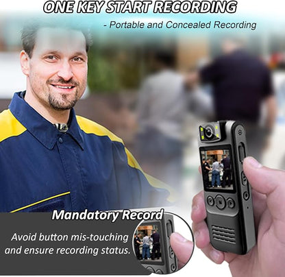 Body Camera with Audio & Video Recording- 64GB 1080P HD Police Cop Cam for Outdoor Law Enforcement Guard Travel Cameras- With Magnetic Clip Flashlight 6HR Battery Recorder (Black With Lanyard)
