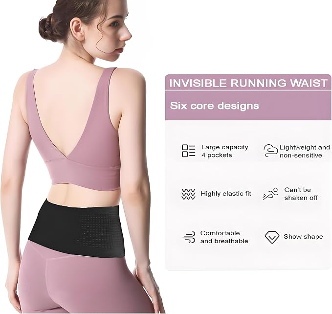 Running Belts, Slim Fanny Pack and Moisture Wicking Waist Pack, Travel Money Belt With 4 Security Pocket, for Storage Phone, Passport Holder, Running Walking Accessories for Women
