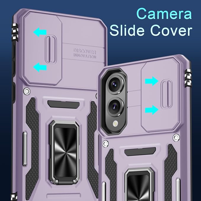 DEERLAMN Case for Samsung Galaxy S25 Edge with Slide Camera Cover+Screen Protector (1 Pack), Rotated Ring Kickstand Military Grade Shockproof Protective Cover-Deep Purple