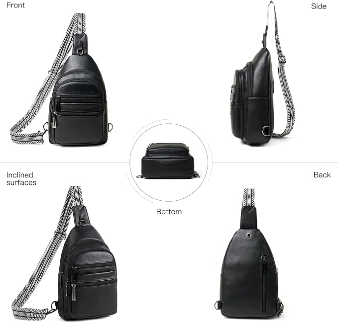 Leresas Sling Bag for Women Cross Body Bags Fanny Packs Over the Shoulder Bag Sling Backpack Vegan Leather Trendy Gifts Travel Handbag Black