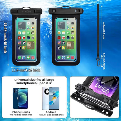 Up to 8.7" 6 Pack Multicolor Waterproof Phone Pouch, Large Phone Waterproof Case Dry Bag, Protection Level: IP68, Outdoor for Apple iPhone,Samsung,and More, Black,Blue,Pink,Orange,Yellow,Green