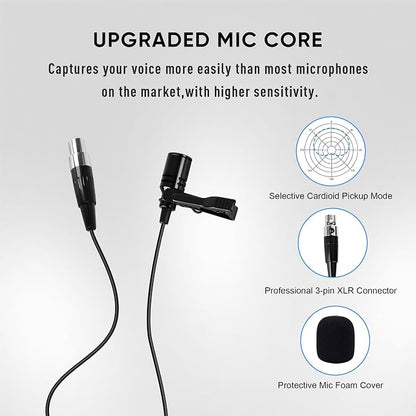 2 Channel Wireless Lapel Microphone, Set of 2 Headset & Lavalier Mics with 200 Adjustable Frequency UHF Metal Receiver, 300ft Range Microphone System for Church, Karaoke, Preaching, Wedding