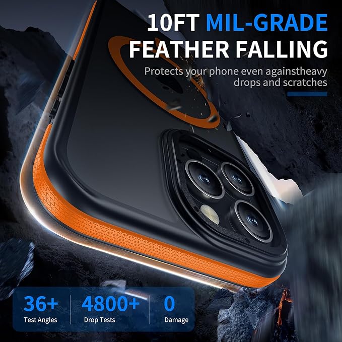 Strong Magnetic case for iPhone 16 Pro [10Ft Military-Grade Protection] Compatible with fit MagSafe Shockproof Slim Thin Cover 6.3 inch 16 Pro Phone case, Orange Bumper