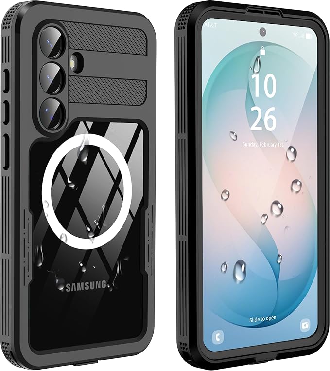 GOLDJU for Samsung Galaxy S26 Plus Case Waterproof, S26 Plus Case with Built-in Screen & Lens Protector, Shockproof Full Body Protection Phone Case, Compatible with MagSafe/Wireless Charging, Black