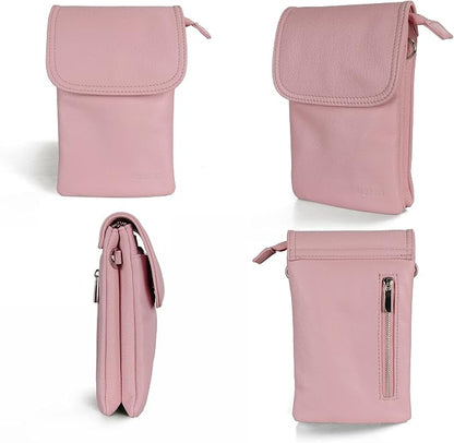 befen Genuine Leather Small Crossbody Bags for Women Cell Phone Bag Cross Body Purses,Silver Zipper
