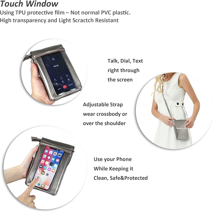 befen Genuine Leather Small Crossbody Bags for Women Cell Phone Bag Cross Body Purses,Silver Zipper