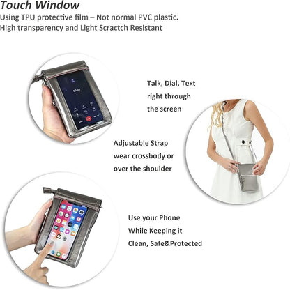 befen Genuine Leather Small Crossbody Bags for Women Cell Phone Bag Cross Body Purses,Silver Zipper