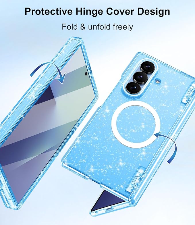 Btscase for Samsung Galaxy Z Fold 8 Ultra Case,Built in Front Screen Protector,[Compatible with MagSafe] Marble Hard PC Slim Shockproof Full Body Drop Protective Case for Z Fold 8 Ultra, Blue Glitter