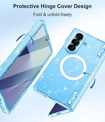 Btscase for Samsung Galaxy Z Fold 8 Ultra Case,Built in Front Screen Protector,[Compatible with MagSafe] Marble Hard PC Slim Shockproof Full Body Drop Protective Case for Z Fold 8 Ultra, Blue Glitter