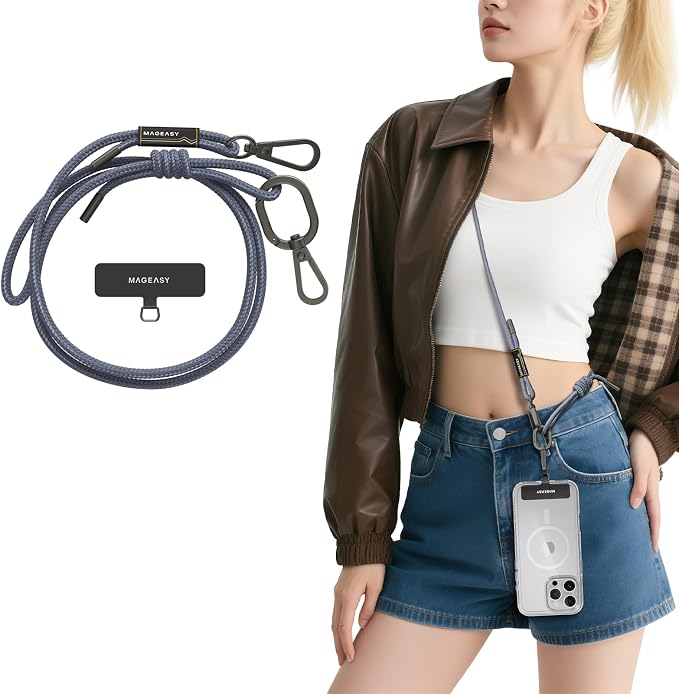 MAGEASY Universal Cell Phone Lanyard - Anti-Theft Rope Crossbody Phone Strap for iPhone 17 Pro Max & Most Smartphones, for Men & Women | 6mm Riverside Blue