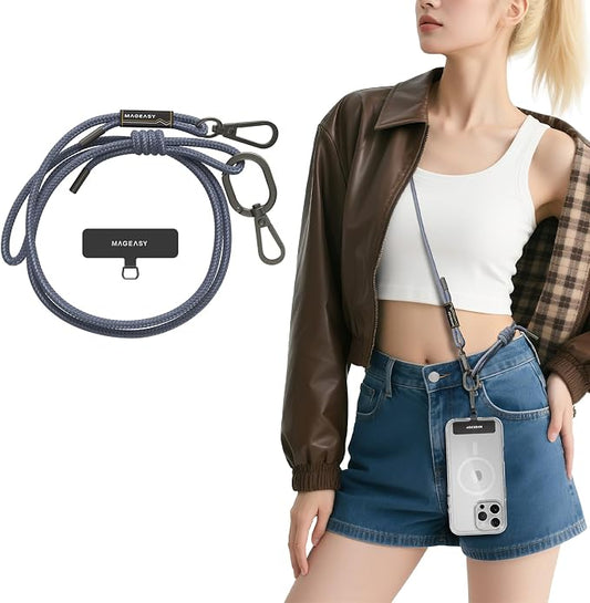 MAGEASY Universal Cell Phone Lanyard - Anti-Theft Rope Crossbody Phone Strap for iPhone 17 Pro Max & Most Smartphones, for Men & Women | 6mm Riverside Blue