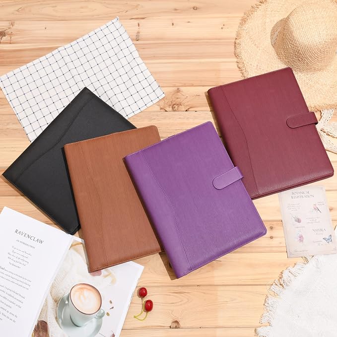 Wonderpool A4 PU Leather Portfolio Holder Ring File Document Case with Removable Binder Clipboard, Multi Pocket and Legal Pad for Business Organizer Interview and Meeting (Purple)
