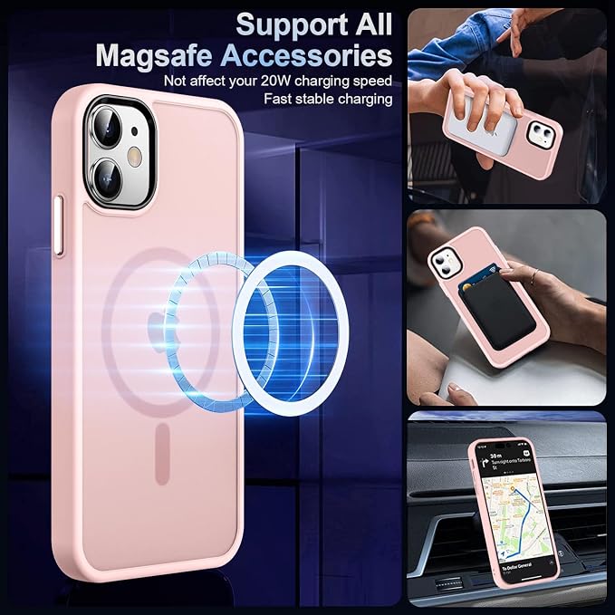MOCCA Strong Magnetic for iPhone 12 Case/iPhone 12 Pro Case, [Compatible with Magsafe][Mil-Grade Drop Protection] Slim Shockproof Translucent Protective Phone Case for iPhone 12/12 Pro, Pink