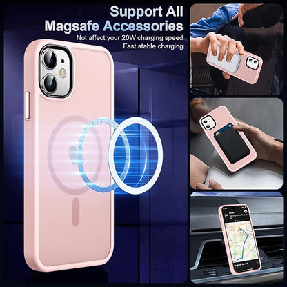 MOCCA Strong Magnetic for iPhone 12 Case/iPhone 12 Pro Case, [Compatible with Magsafe][Mil-Grade Drop Protection] Slim Shockproof Translucent Protective Phone Case for iPhone 12/12 Pro, Pink
