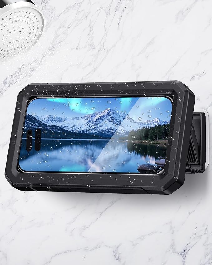 Waterproof Phone Holder for Shower- 480° Rotatable Retractable Adjustable Anti Fog iPhone Case for Shower,Bathroom Accessories Wall Mount Phone Holder for 4-7" Cellphones