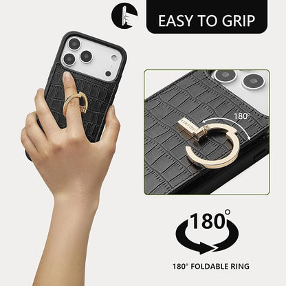 CUSTYPE Compatible with iPhone 17 Pro Wallet Case with Card Holder,180°Ring Holder Kickstand Card Slots Case,PU Leather Protective Case for iPhone 17 Pro 6.3inch-Black